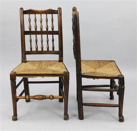 A harlequin set of eight ash and beech spindleback chairs,